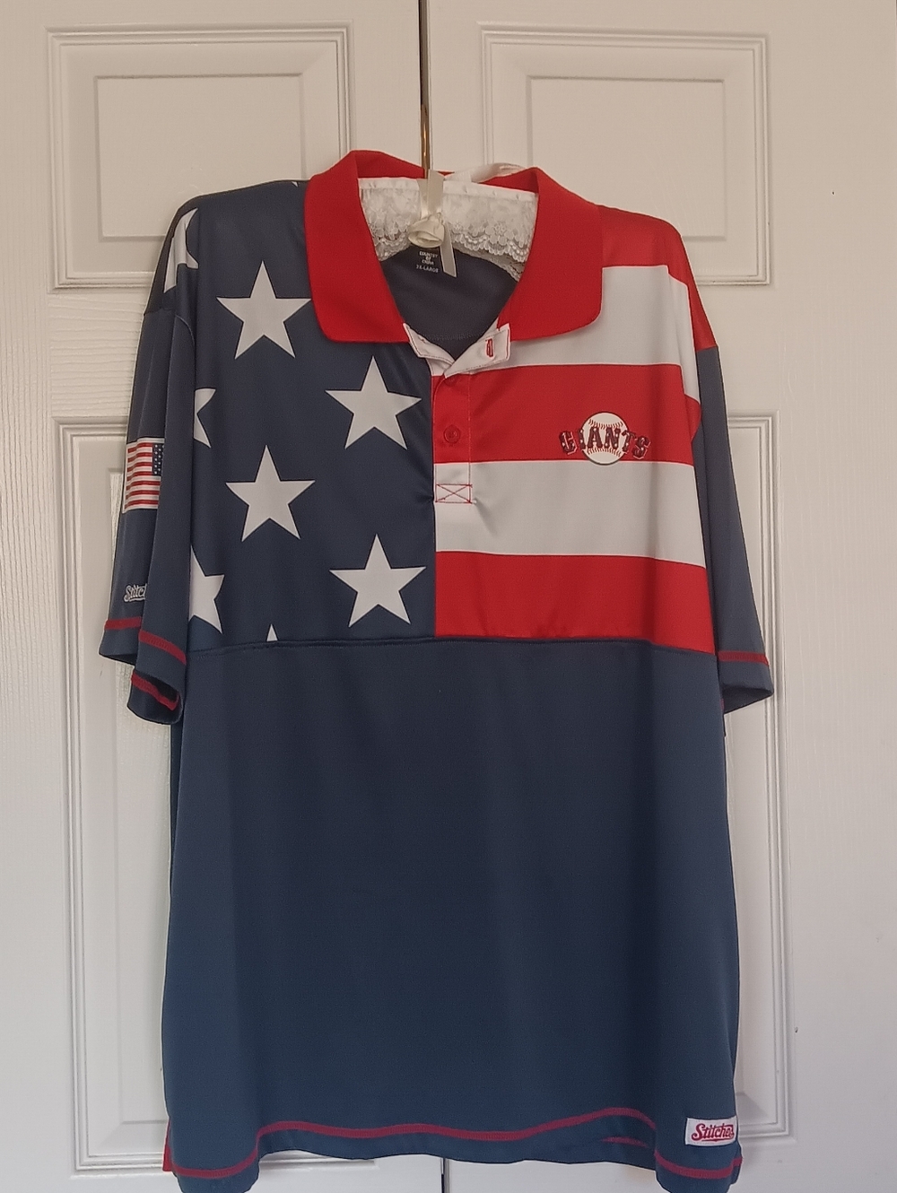 Stitches Giants Patriotic Stars & Stripes Pattern Polo Shirt - Size 2X